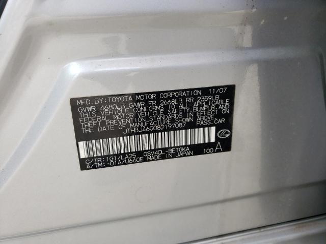 Photo 10 from auction – 2008 LEXUS ES 350 with VIN JTHBJ46G082197087