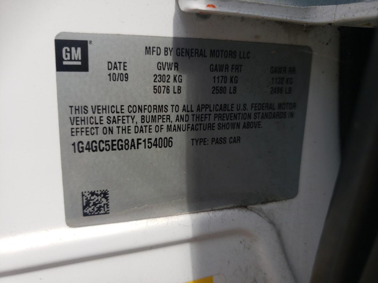 Photo 10 from auction – 2010 BUICK LACROSSE C with VIN 1G4GC5EG8AF154006