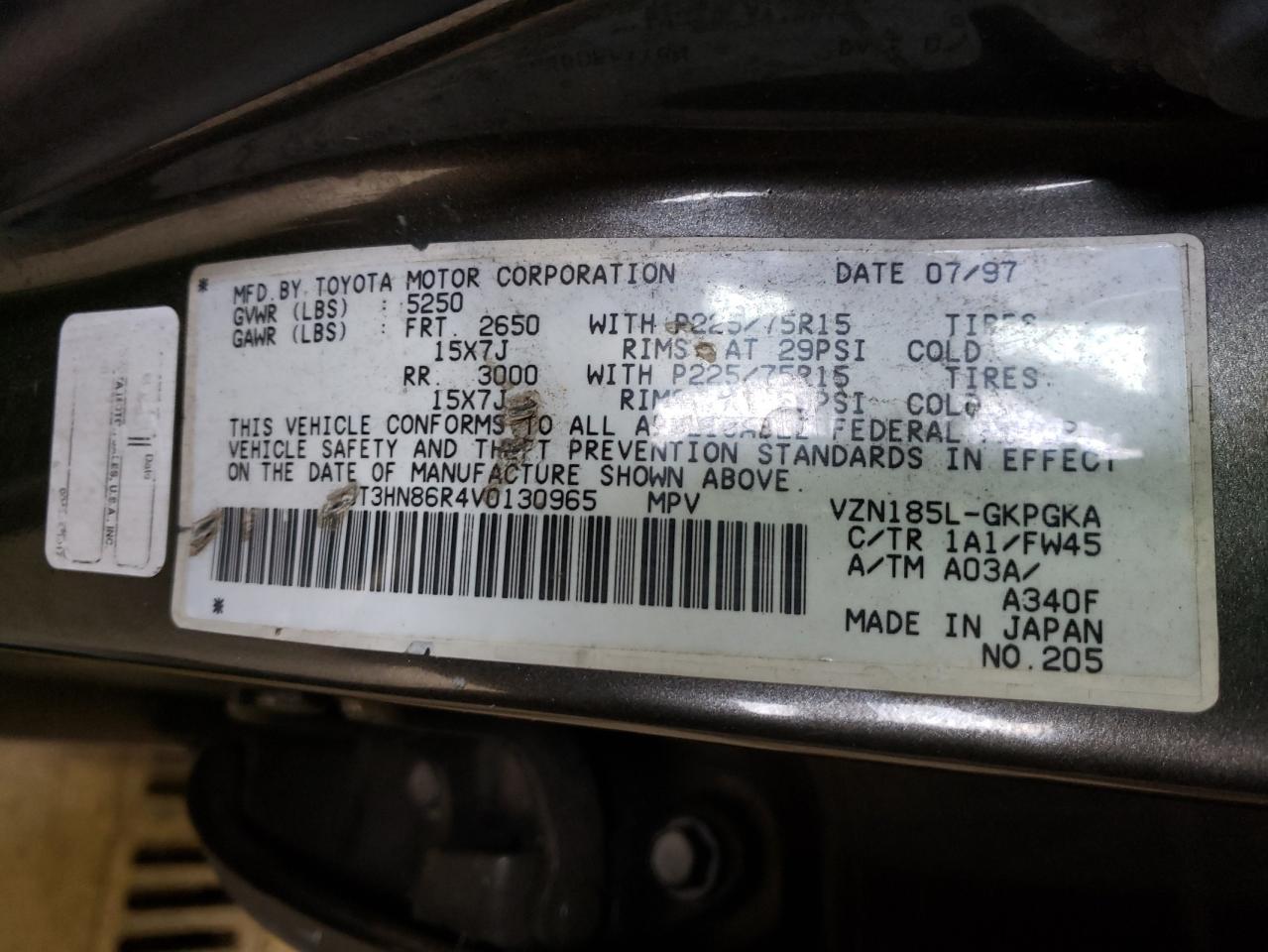 Photo 10 from auction – 1997 TOYOTA 4RUNNER SR with VIN JT3HN86R4V0130965