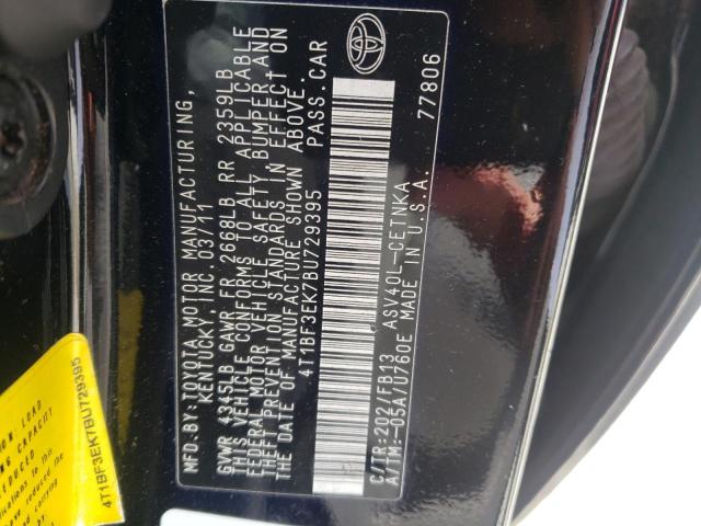 Photo 10 from auction – 2011 TOYOTA CAMRY BASE with VIN 4T1BF3EK7BU729395