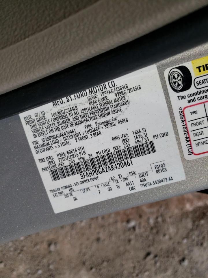 Photo 10 from auction – 2010 FORD FUSION S with VIN 3FAHP0GA2AR420461