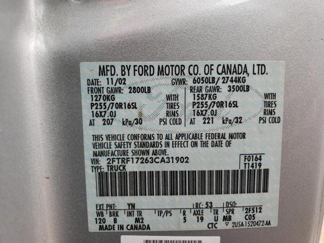 Photo 10 from auction – 2003 FORD F150 with VIN 2FTRF17263CA31902