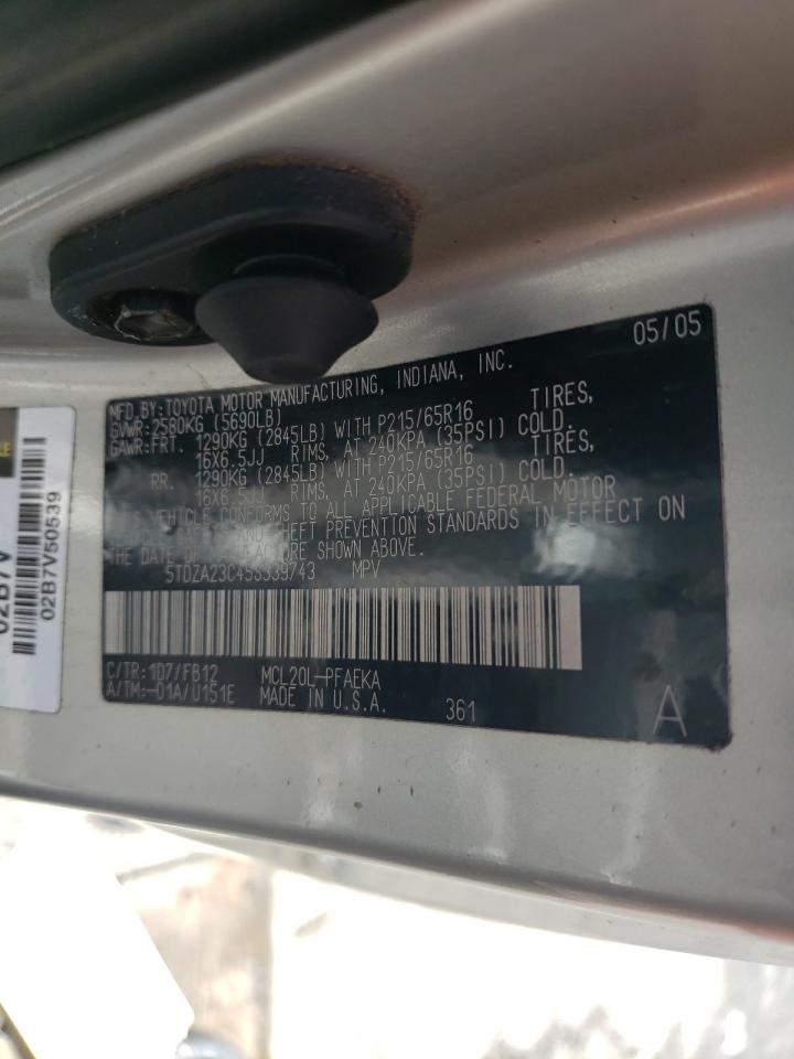 Photo 20 from auction – 2005 TOYOTA SIENNA CE with VIN 5TDZA23C45S339743