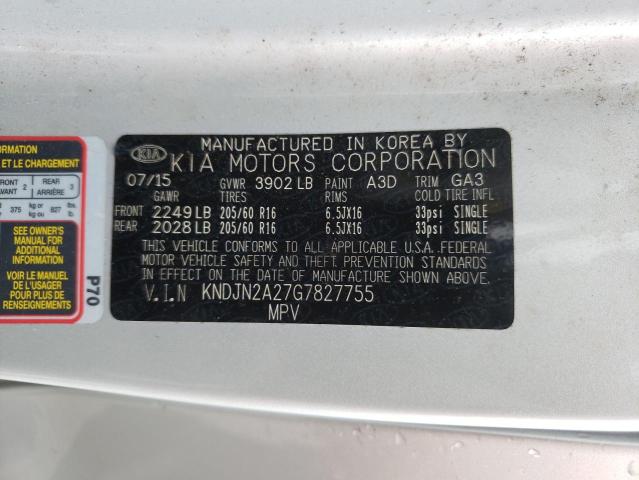 Photo 10 from auction – 2016 KIA SOUL with VIN KNDJN2A27G7827755