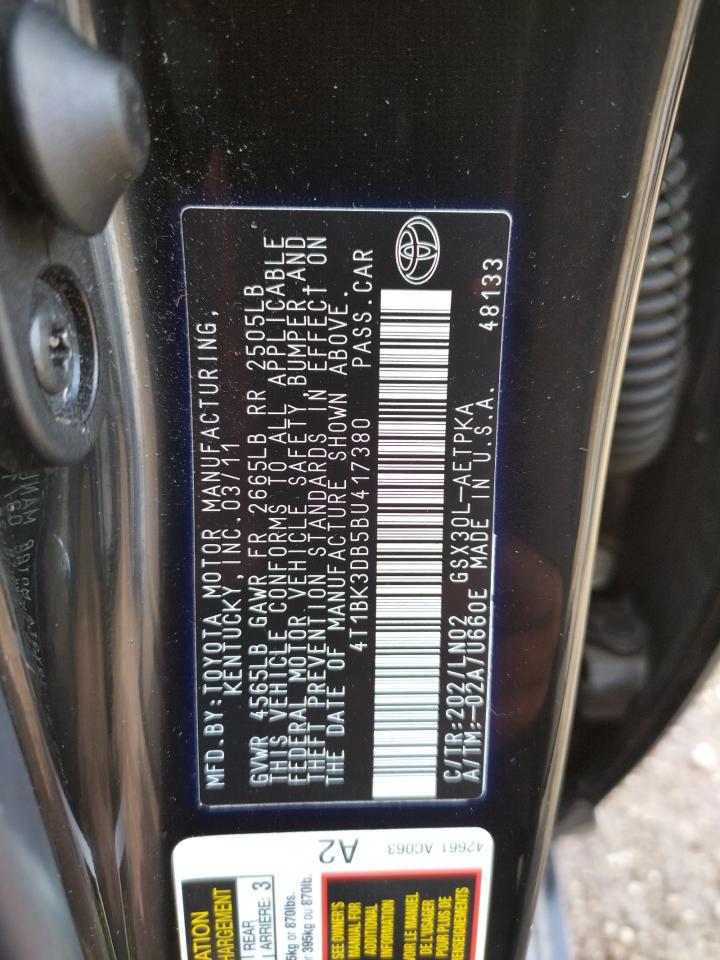 Photo 11 from auction – 2011 TOYOTA AVALON BAS with VIN 4T1BK3DB5BU417380