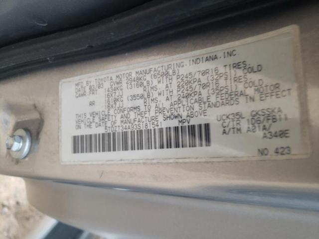 Photo 10 from auction – 2003 TOYOTA SEQUOIA SR with VIN 5TDZT34A93S181541