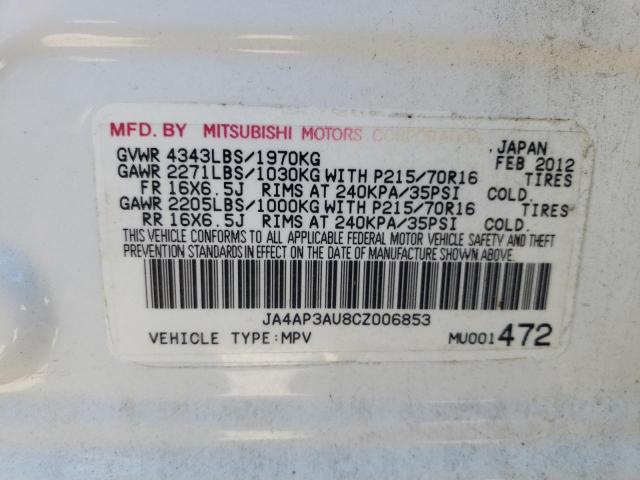 MITSUBISHI OUTLANDER 2012 with VIN JA4AP3AU8CZ006853 - Photo from auction