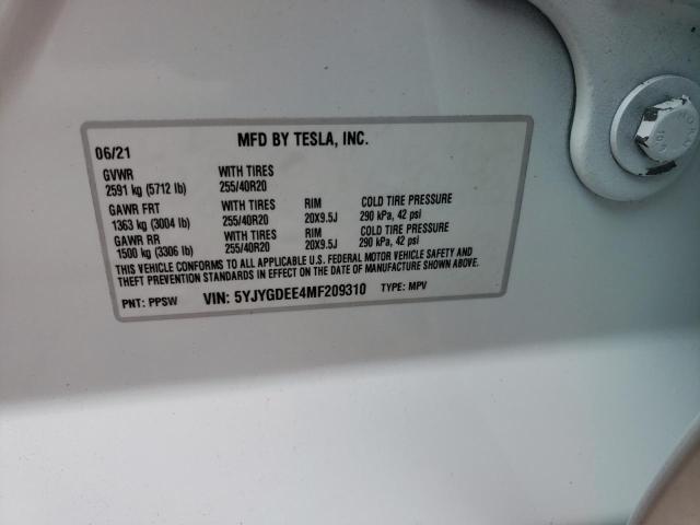 Photo 10 from auction – 2021 TESLA MODEL Y with VIN 5YJYGDEE4MF209310