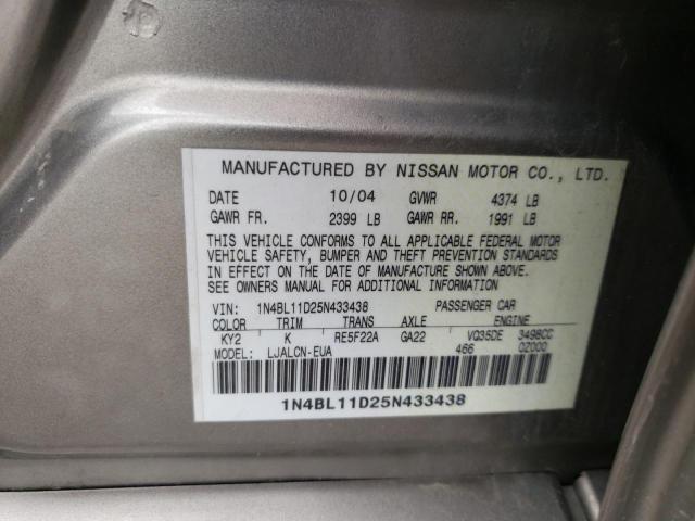 Photo 10 from auction – 2005 NISSAN ALTIMA SE with VIN 1N4BL11D25N433438