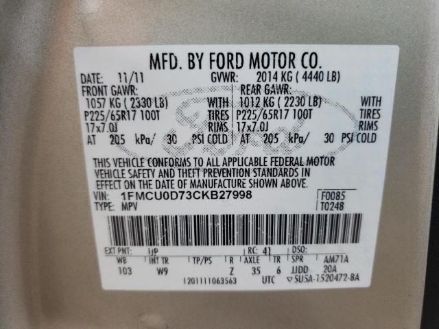 Photo 10 from auction – 2012 FORD ESCAPE XLT with VIN 1FMCU0D73CKB27998
