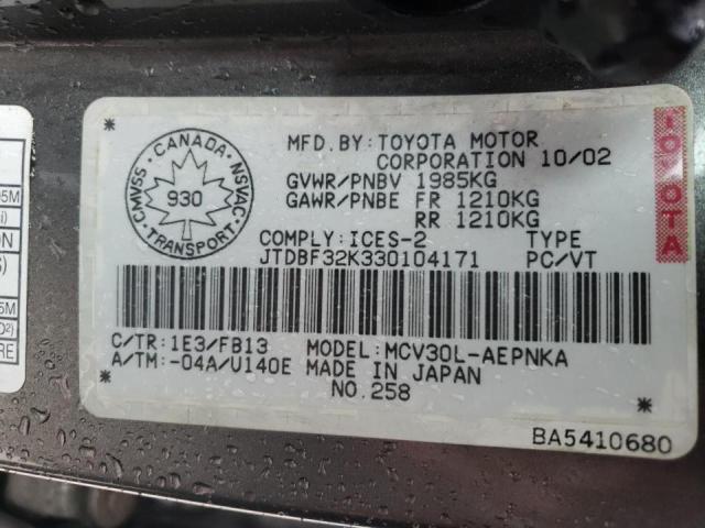 Photo 10 from auction – 2003 TOYOTA CAMRY LE with VIN JTDBF32K330104171