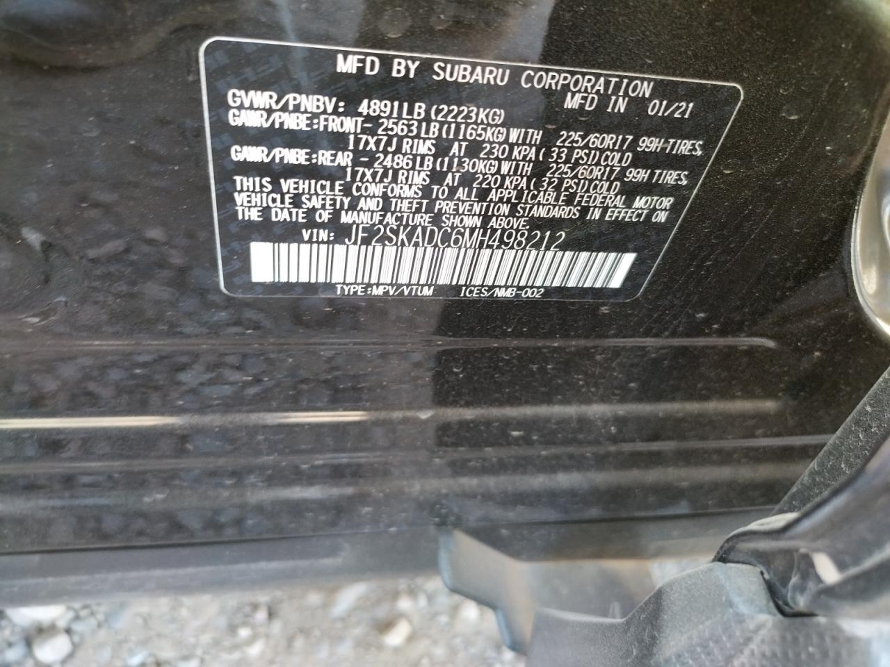 Photo 10 from auction – 2021 SUBARU FORESTER with VIN JF2SKADC6MH498212