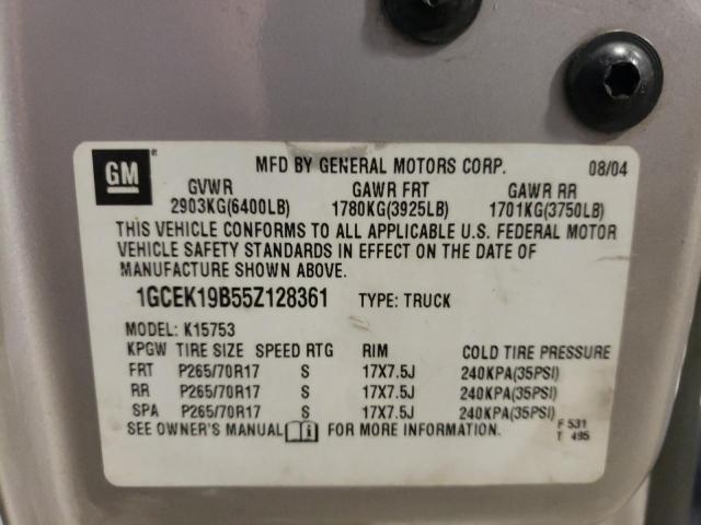 Photo 10 from auction – 2005 CHEVROLET SILVERADO with VIN 1GCEK19B55Z128361