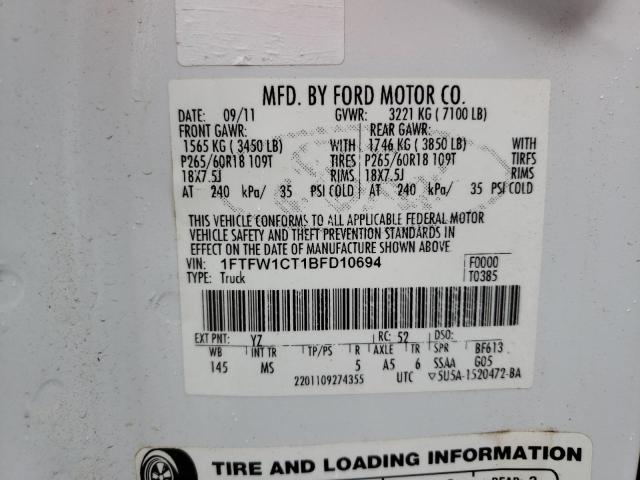 Photo 10 from auction – 2011 FORD F150 SUPER with VIN 1FTFW1CT1BFD10694