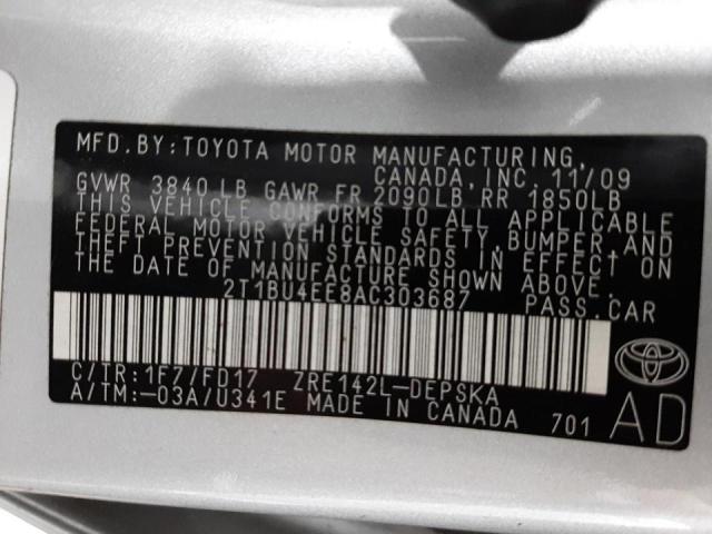 Photo 10 from auction – 2010 TOYOTA COROLLA BA with VIN 2T1BU4EE8AC303687
