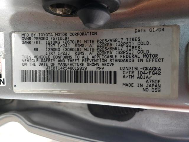 Photo 10 from auction – 2004 TOYOTA 4RUNNER SR with VIN JTEBT14R548012839
