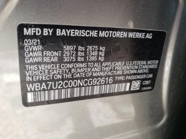 Photo 10 from auction – 2022 BMW 750 XI with VIN WBA7U2C00NCG92616