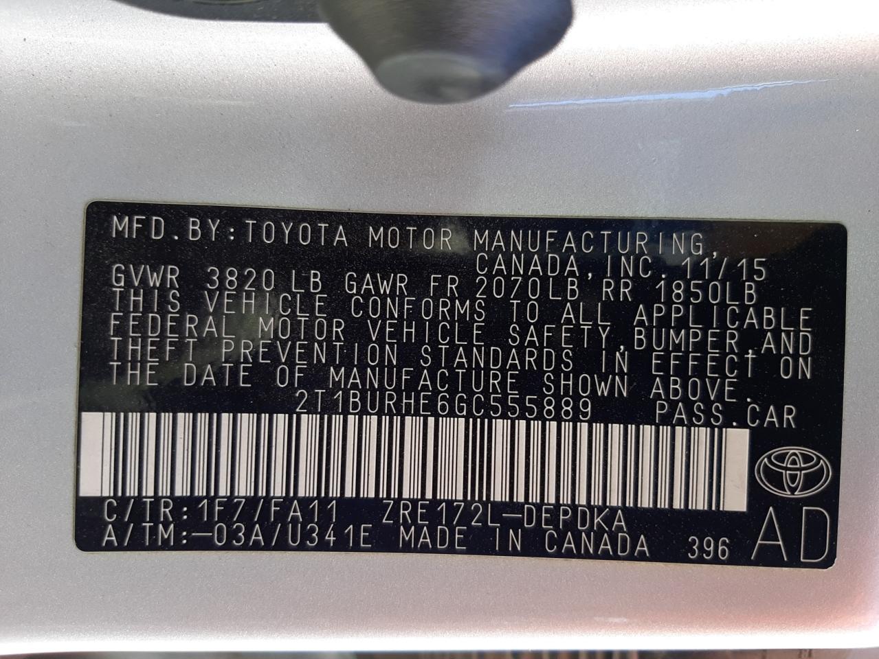 Photo 11 from auction – 2016 TOYOTA COROLLA L with VIN 2T1BURHE6GC555889