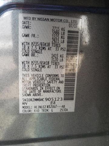 Photo 10 from auction – 2017 NISSAN PATHFINDER with VIN 5N1DR2MM6HC905123