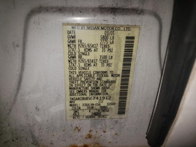 Photo 10 from auction – 2005 NISSAN PATHFINDER with VIN 5N1AR18U85C741912