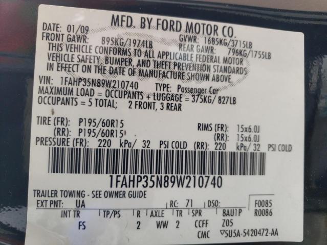 Photo 10 from auction – 2009 FORD FOCUS SE with VIN 1FAHP35N89W210740