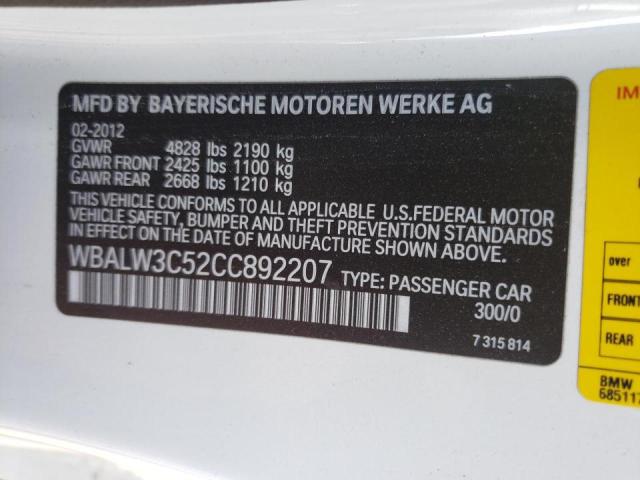 Photo 10 from auction – 2012 BMW 640 I with VIN WBALW3C52CC892207