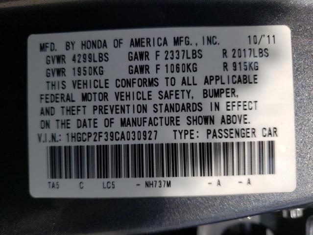 Photo 10 from auction – 2012 HONDA ACCORD LX with VIN 1HGCP2F39CA030927