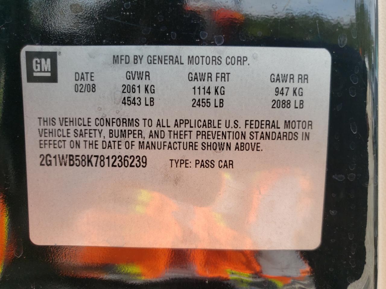 Photo 10 from auction – 2008 CHEVROLET IMPALA LS with VIN 2G1WB58K781236239