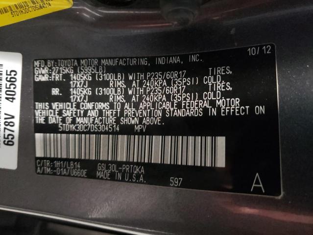 Photo 10 from auction – 2013 TOYOTA SIENNA XLE with VIN 5TDYK3DC7DS304514