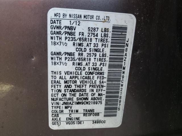 Photo 10 from auction – 2012 NISSAN MURANO S with VIN JN8AZ1MW9CW218975