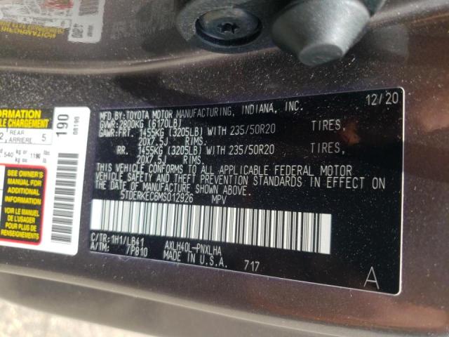 Photo 10 from auction – 2021 TOYOTA SIENNA LIM with VIN 5TDERKEC6MS012926