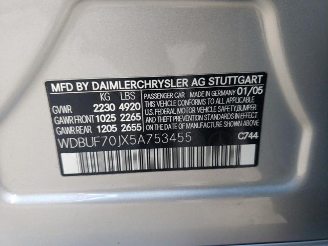 Photo 10 from auction – 2005 MERCEDES-BENZ E 500 with VIN WDBUF70JX5A753455