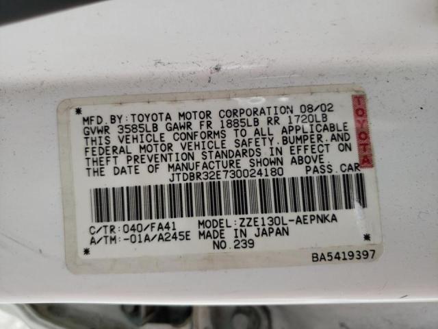 Photo 10 from auction – 2003 TOYOTA COROLLA with VIN JTDBR32E730024180