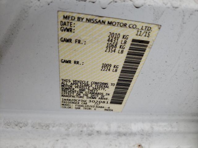 NISSAN LEAF SV 2016 with VIN 1N4BZ0CP3GC302081 - Photo from auction