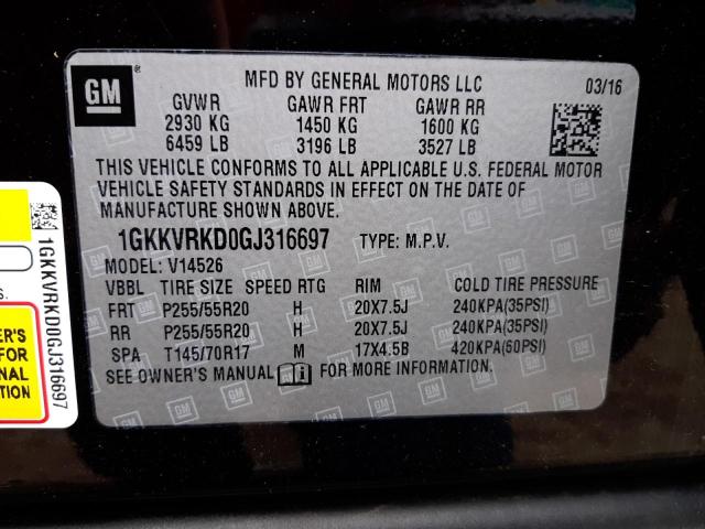 Photo 10 from auction – 2016 GMC ACADIA SLT with VIN 1GKKVRKD0GJ316697