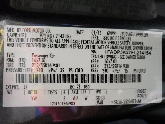 Photo 10 from auction – 2015 FORD FOCUS SE with VIN 1FADP3K27FL214154