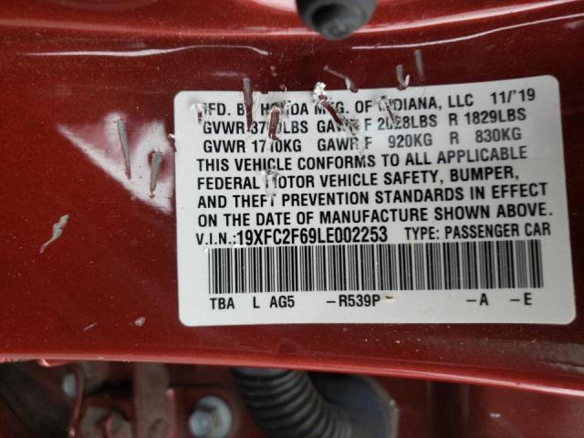 Photo 10 from auction – 2020 HONDA CIVIC LX with VIN 19XFC2F69LE002253