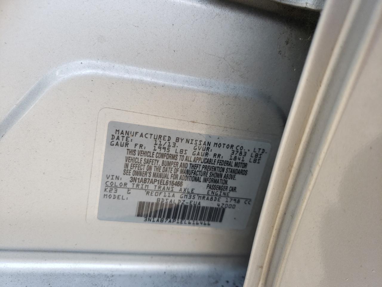 Photo 10 from auction – 2014 NISSAN SENTRA S with VIN 3N1AB7AP1EL616466