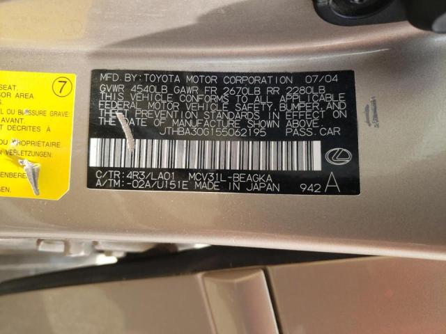 Photo 10 from auction – 2005 LEXUS ES 330 with VIN JTHBA30G155062195