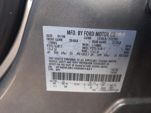FORD EDGE SEL 2008 with VIN 2FMDK38CX8BB01421 - Photo from auction