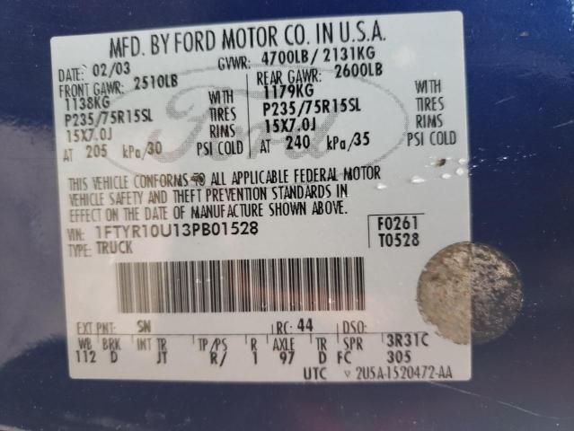 Photo 10 from auction – 2003 FORD RANGER with VIN 1FTYR10U13PB01528