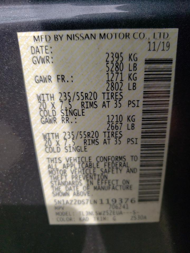 Photo 11 from auction – 2020 NISSAN MURANO PLA with VIN 5N1AZ2DS7LN119376