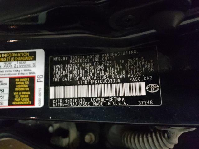 Photo 10 from auction – 2012 TOYOTA CAMRY BASE with VIN 4T1BF1FKXCU003308