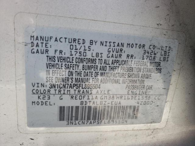 Photo 10 from auction – 2015 NISSAN VERSA S with VIN 3N1CN7AP5FL895504