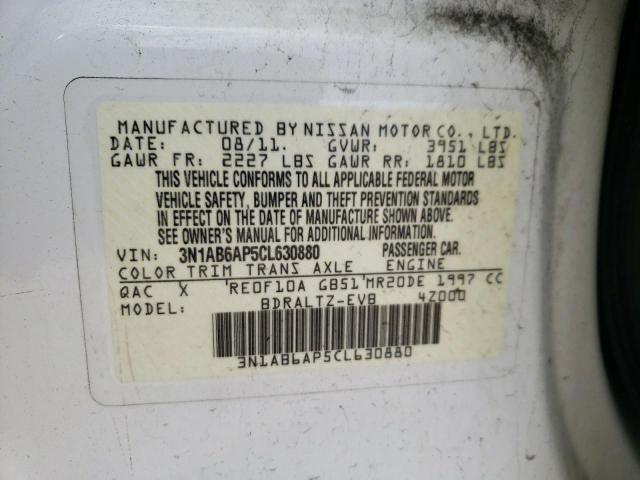Photo 10 from auction – 2012 NISSAN SENTRA 2.0 with VIN 3N1AB6AP5CL630880