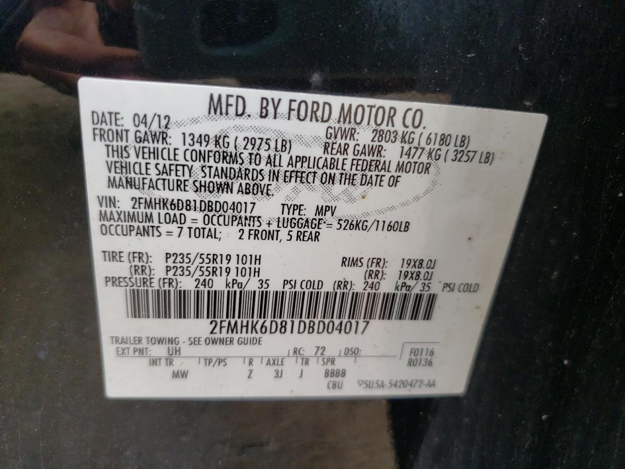 Photo 11 from auction – 2013 FORD FLEX LIMIT with VIN 2FMHK6D81DBD04017