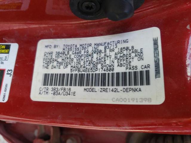 Photo 10 from auction – 2013 TOYOTA COROLLA BA with VIN 5YFBU4EE5DP174800