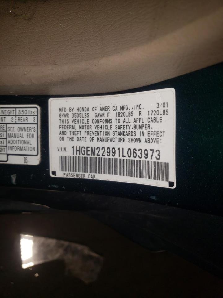 Photo 10 from auction – 2001 HONDA CIVIC SI with VIN 1HGEM22991L063973