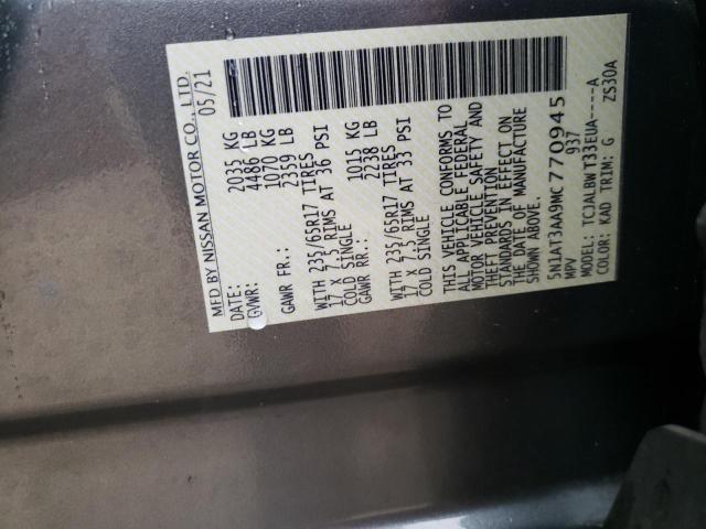 Photo 10 from auction – 2021 NISSAN ROGUE with VIN 5N1AT3AA9MC770945