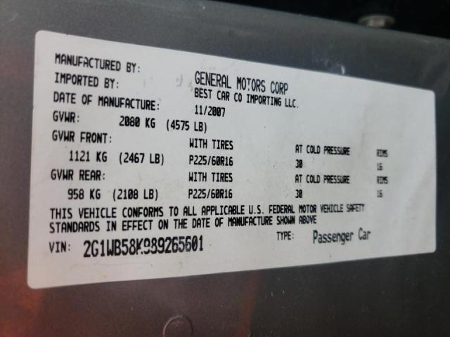 Photo 10 from auction – 2008 CHEVROLET IMPALA LS with VIN 2G1WB58K989265601